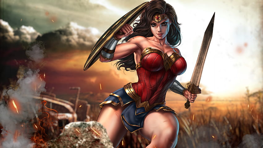 Wonder Woman, Cartoon, Anime, Schwert, abstrakt HD-Hintergrundbild