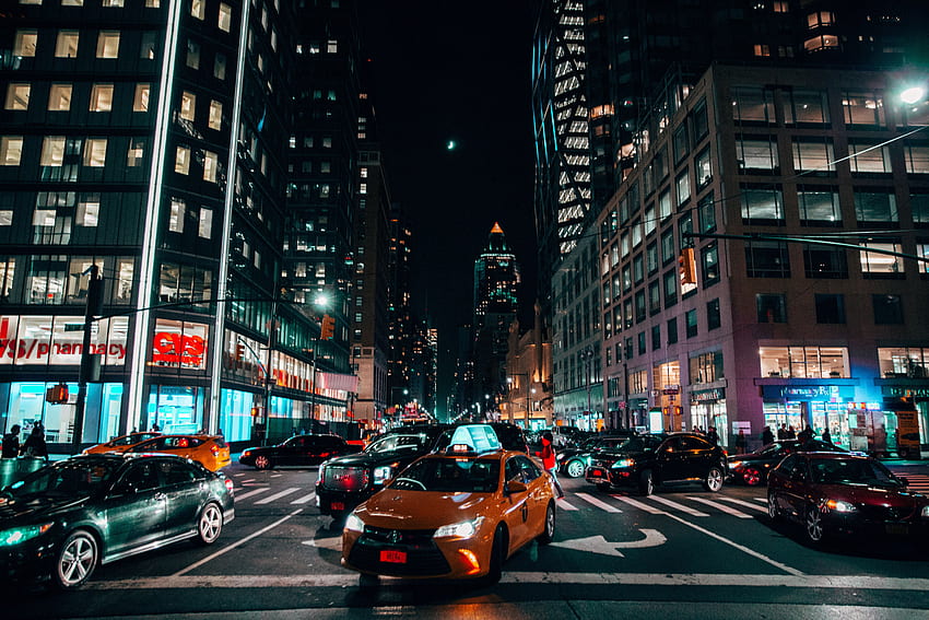 Cars, Movement, Traffic, Night City HD wallpaper