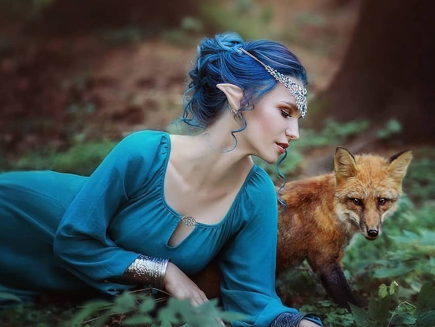 Blue elf, blue, fox, fantasy, elf HD wallpaper | Pxfuel
