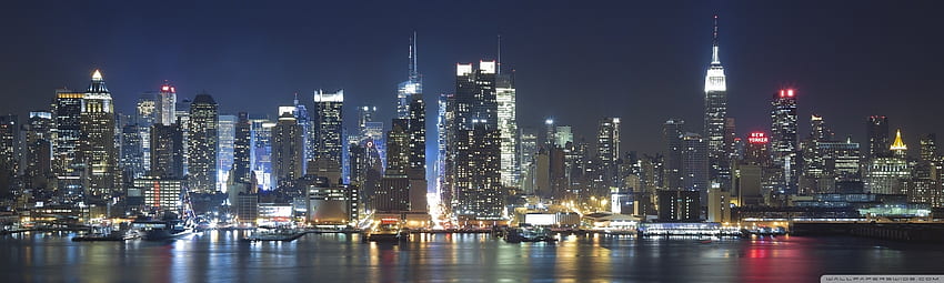 Manhattan Panorama At Night Ultra Background for U TV : Multi Display, Dual Monitor, Panoramic HD wallpaper
