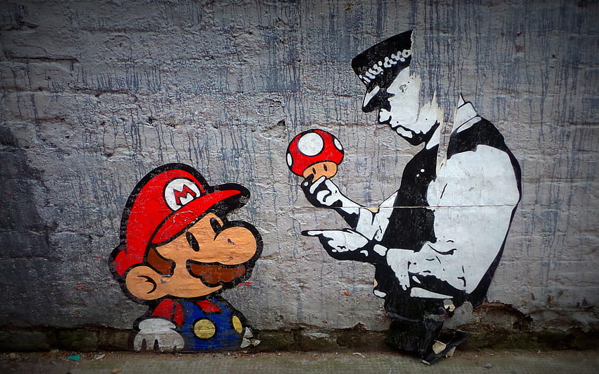 Wall Street, Street Art, Policeman, Mario, Wall Street Art HD wallpaper