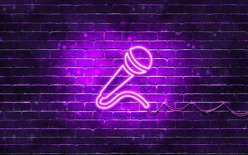 Icona al neon del microfono, viola, simboli al neon, microfono, creativo, icone al neon, segno del microfono, segni musicali, icona del microfono, icone della musica per con risoluzione. Alta qualità Sfondo HD