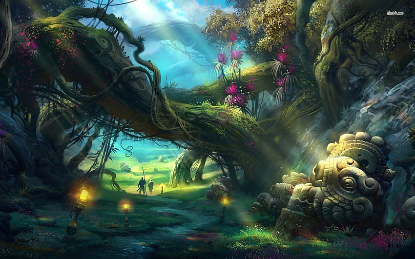 魔法の森の冒険 - 夜のファンタジー、妖精の森 高画質の壁紙