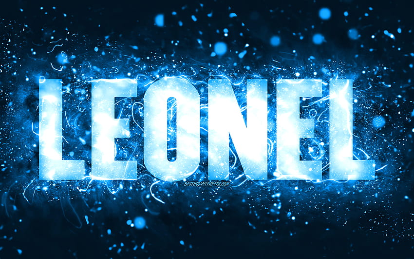 Happy Birtay Leonel, , luzes neon azuis, nome Leonel, criativo, Leonel Happy Birtay, Leonel Birtay, nomes masculinos americanos populares, com nome Leonel, Leonel papel de parede HD