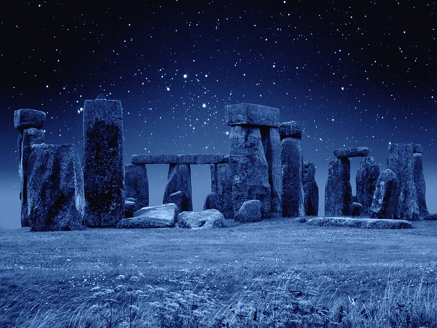 Kraj, gwiazdy, noc, architektura, Stonehenge Tapeta HD