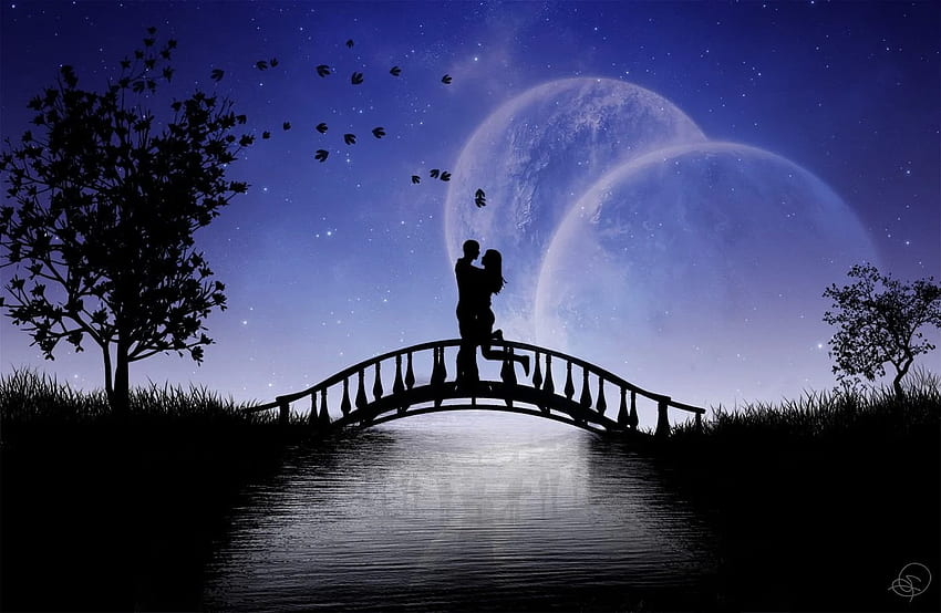 ホップのロマンチックな背景、ロマンチックな月 高画質の壁紙