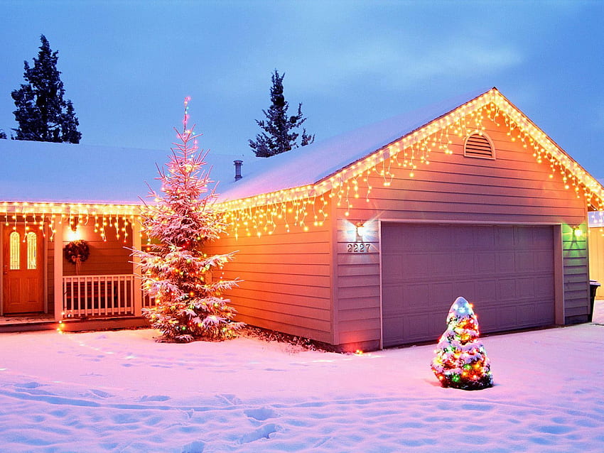 Feiertage, Neujahr, Lichter, Weihnachten, Haus, Girlande, Dekoration, Girlanden HD-Hintergrundbild