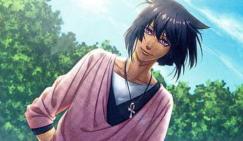 Kamigami no Asobi, grass, kusanagi yui, hug, blue hair, rain, visual novel,  hades aidoneus, HD wallpaper