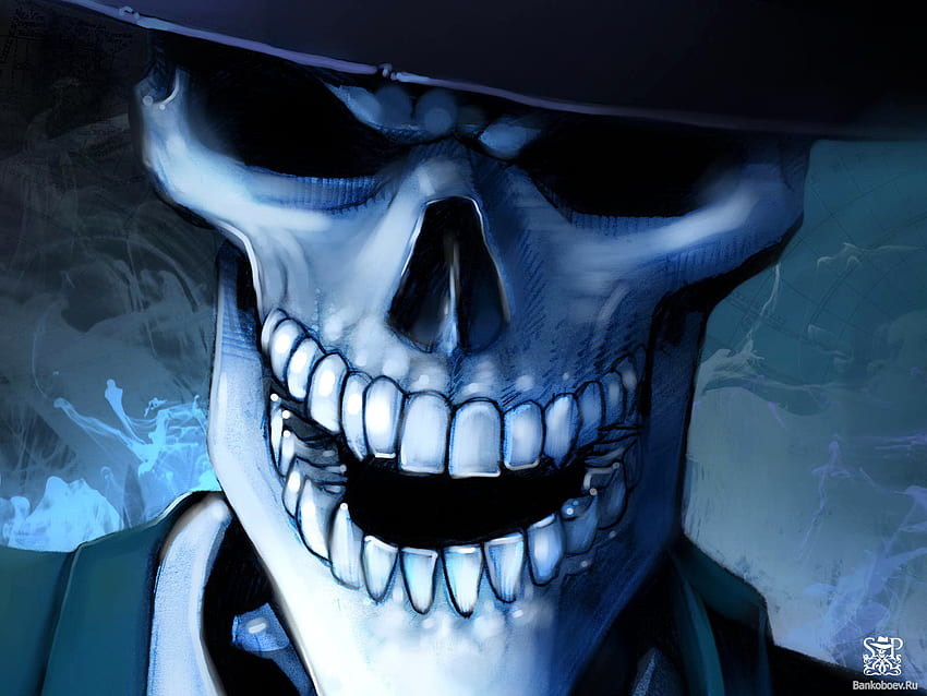 Happy skeleton and Background, Blue Skeleton HD wallpaper