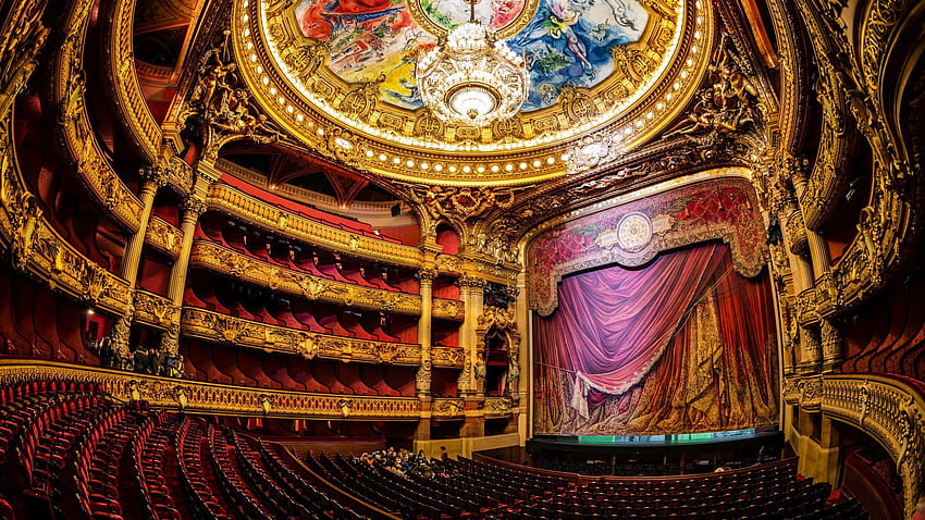パリ オペラ座 ホール ステージ シャンデリア フランス フレンチ ルーム 設計図、シアターステージ 高画質の壁紙
