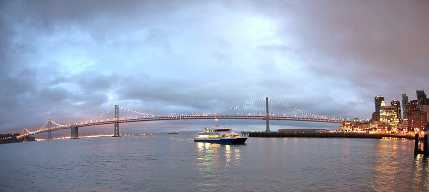 Bay Cruise, Schiff, Reflexion, Lichter, Kreuzfahrt, Bucht, Brücke, Himmel, Wasser HD-Hintergrundbild