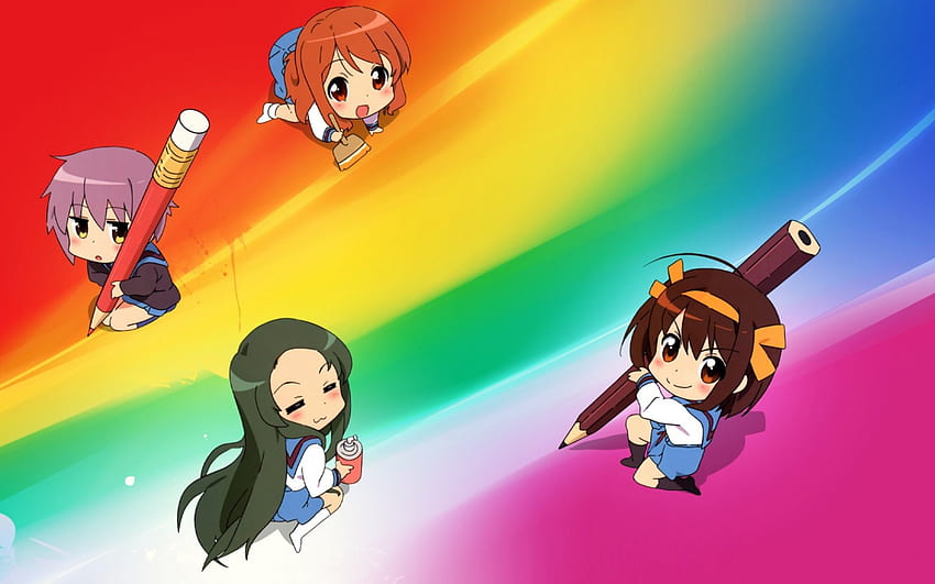 ระบายสี, Mikuru Asahina, Suzumiya Haruhi no Yuuutsu, Haruhi Suzumiya, Kyoto Animation, อะนิเมะ, Yuki Nagato, Tsuruya, ระบายสี, มังงะ วอลล์เปเปอร์ HD