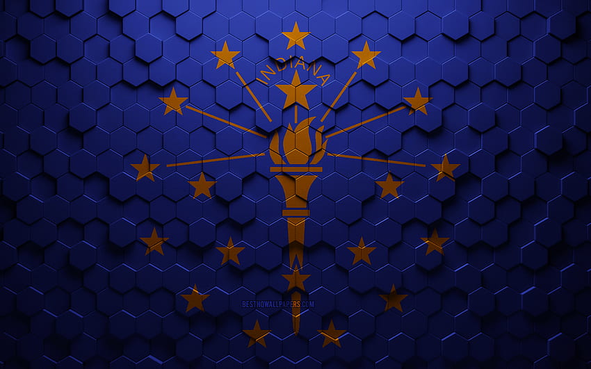 Flaga stanu Indiana, sztuka plastra miodu, sześciokąty flagi Indiany, Indiana, 3D sześciokąty sztuki, flaga Indiany Tapeta HD