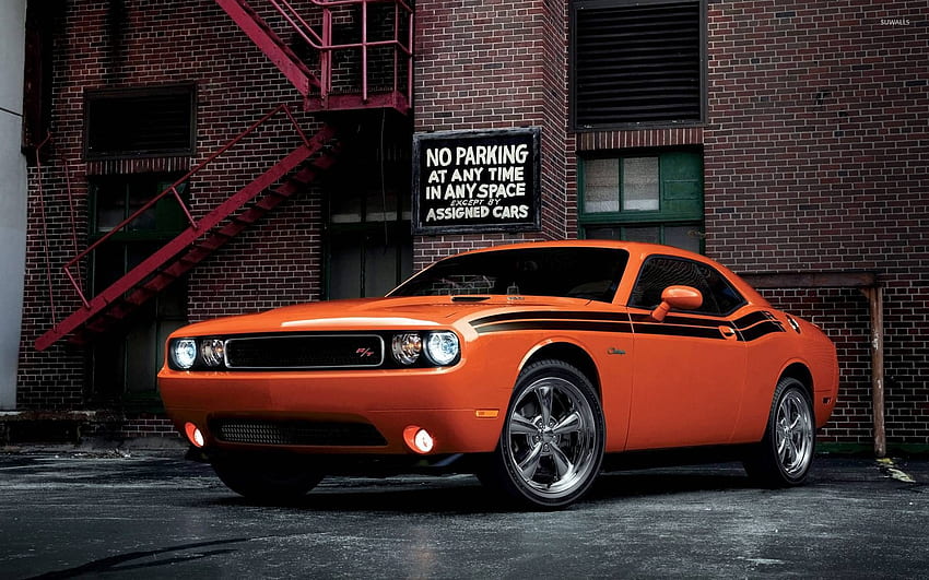 Front view of an orange Dodge Challenger RT Classic - Car, Orange Cars HD wallpaper