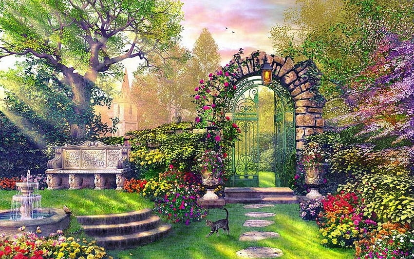 Jardim Encantado. Fantasielandschaft, Anime landschaft, Enchanted Garden papel de parede HD
