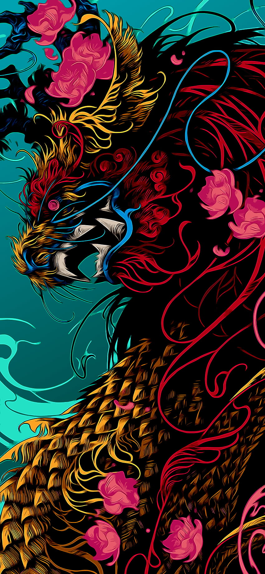 Dragón chino rojo y dorado - For Tech, Cute Water Dragon fondo de pantalla del teléfono
