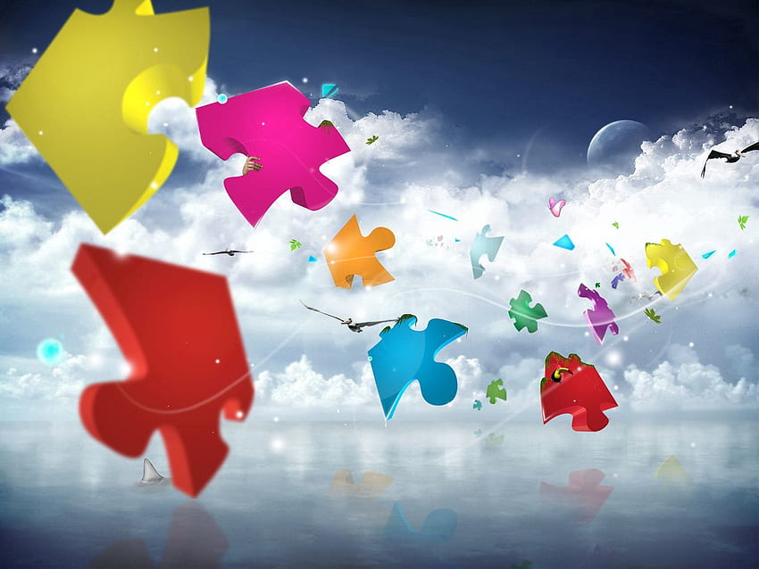 3D, 하늘, 구름, 여러 가지 빛깔의, 가지각색의, 비행, 직소 퍼즐, 퍼즐 HD 월페이퍼