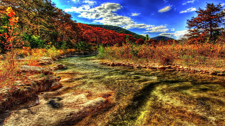 superb stream in autumn r, stream rocks, clouds, autumn, r, mountains, forest HD wallpaper