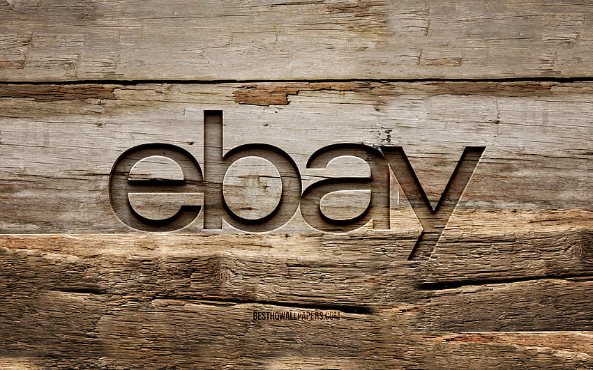 Ebay 木製ロゴ, , 木製の背景, ブランド, Ebay ロゴ, 創造的です, 木彫り, Ebay 高画質の壁紙