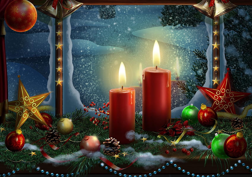 Holidays, Stars, New Year, Toys, Candles, Christmas, Holiday, Postcard HD wallpaper