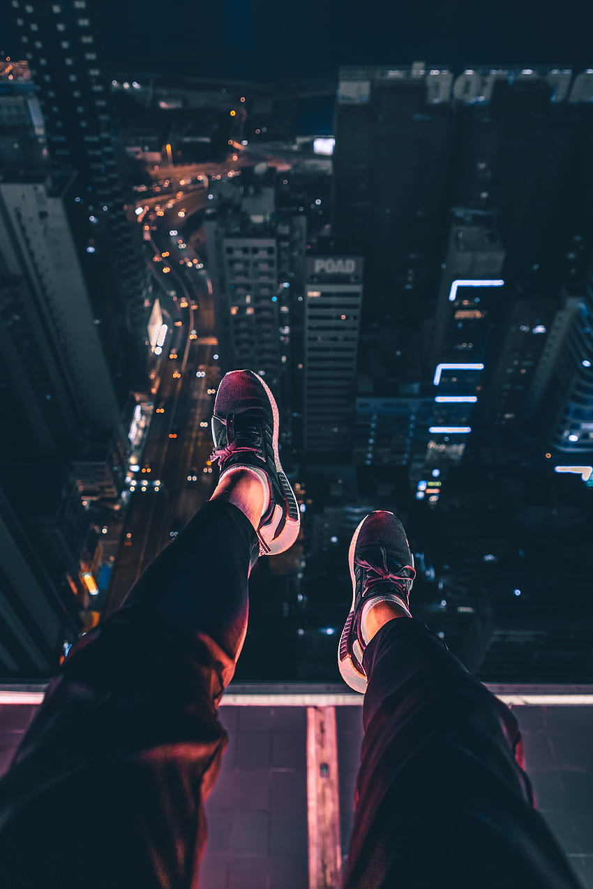 Cities, Night, View From Above, Legs, Night City, Overview, Review, Roof HD phone wallpaper
