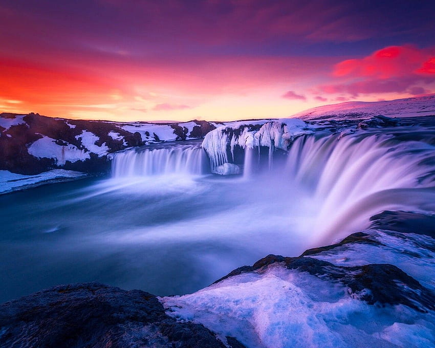 Waterfall Iceland, Purple Waterfall HD wallpaper