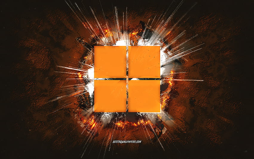 Logo Windows 11, art grunge, Windows, fond de pierre orange, logo orange Windows 11, Windows 11, art créatif, logo grunge Windows 11, logo Windows Fond d'écran HD