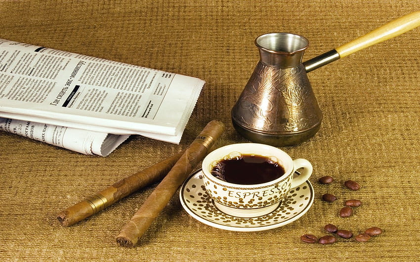 espresso, Kopi, Cerutu, Koran / Wallpaper HD