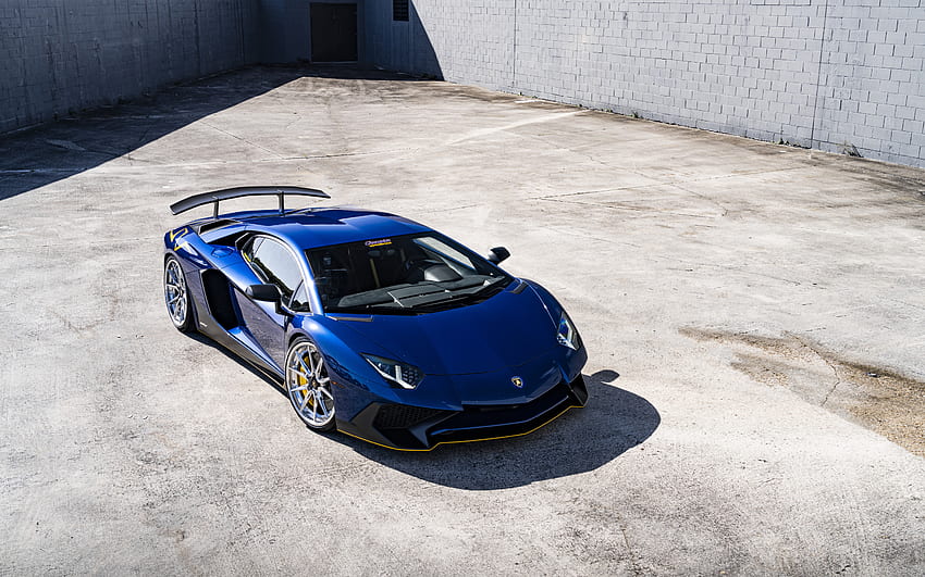 Lamborghini Aventador, front view, exterior, blue supercar, new blue Aventador, tuning Aventador, italian sports cars, Lamborghini HD wallpaper