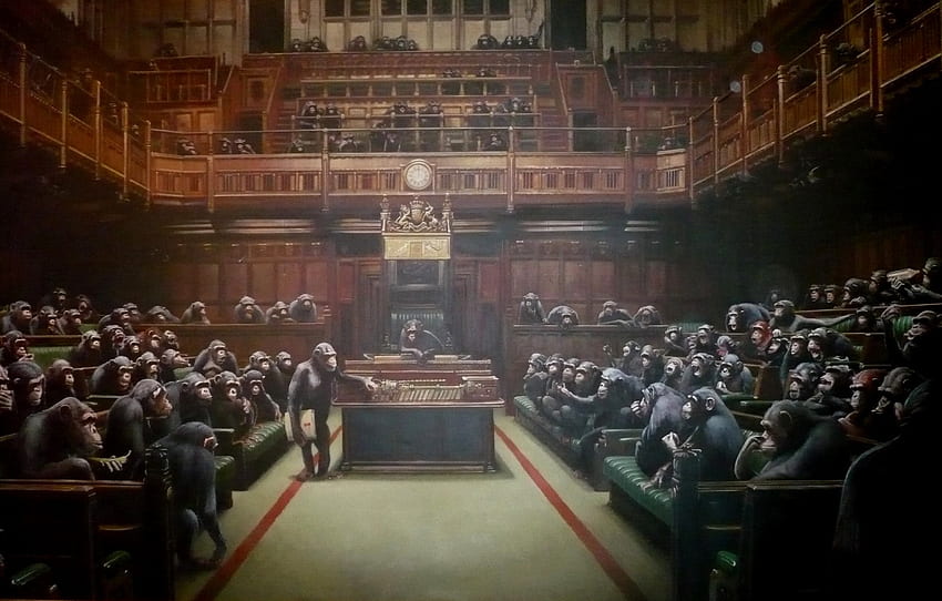 monkey, Banksy, Parliament, Banksy, officials for , section живопись HD wallpaper