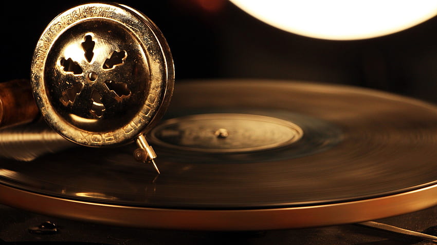Gramofon vintage winylu technologia odtwarzanie muzyki Speed ​​​​rozmycie koło. Odtwarzacz muzyczny Tapeta HD