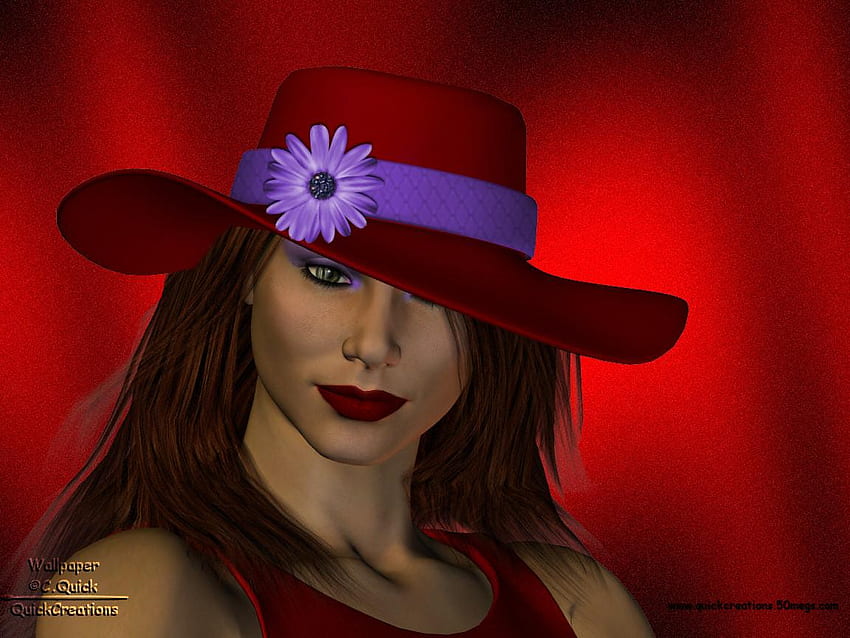 dama con sombrero rojo, dama, gente, sombrero fondo de pantalla