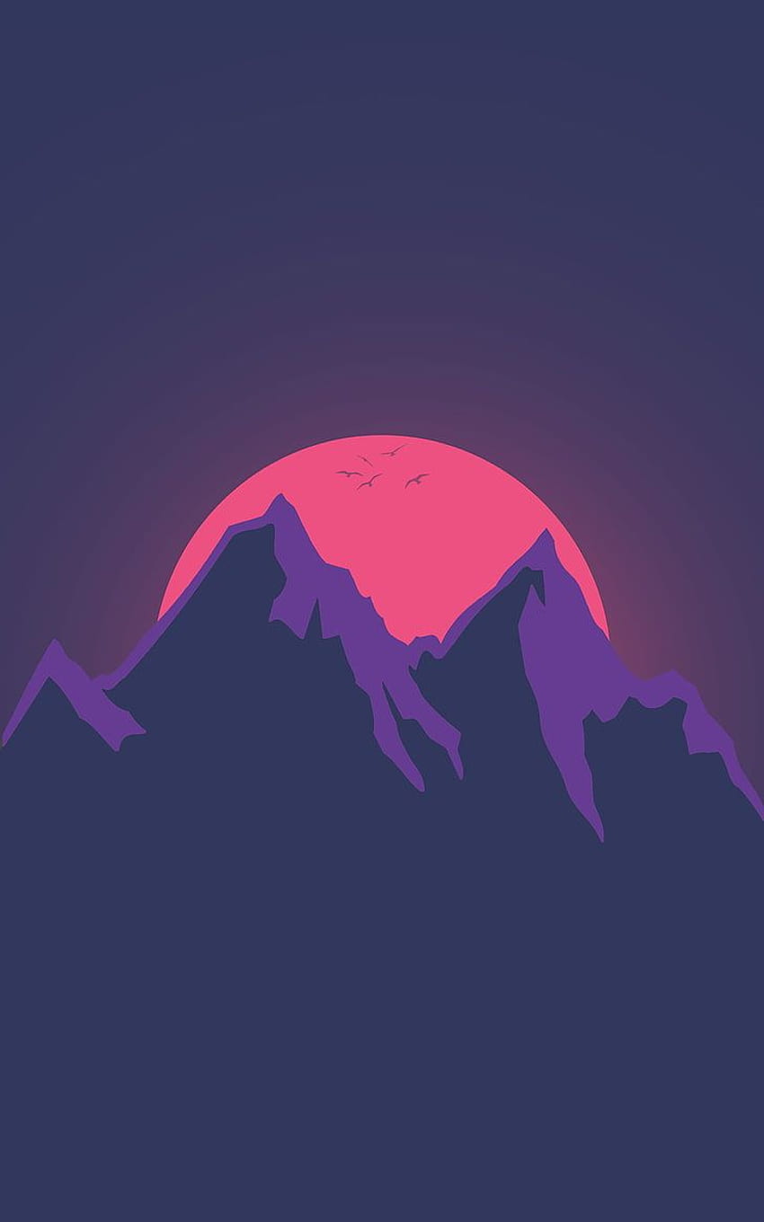 : Berg- und Mondlogo, Flatdesign, Symbole, Business, rosa Farbe, Flat Design iPhone HD-Handy-Hintergrundbild