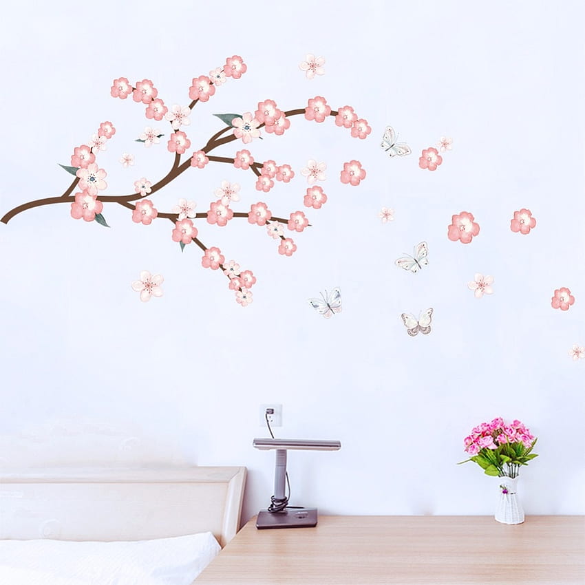 Kirschblüten Baum Wandaufkleber Blume Schmetterling Wohnkultur für Wohnzimmer Schlafzimmer DIY Vinyl Zimmer Dekoration - zum Preis von 4,43 $ kaufen HD-Handy-Hintergrundbild