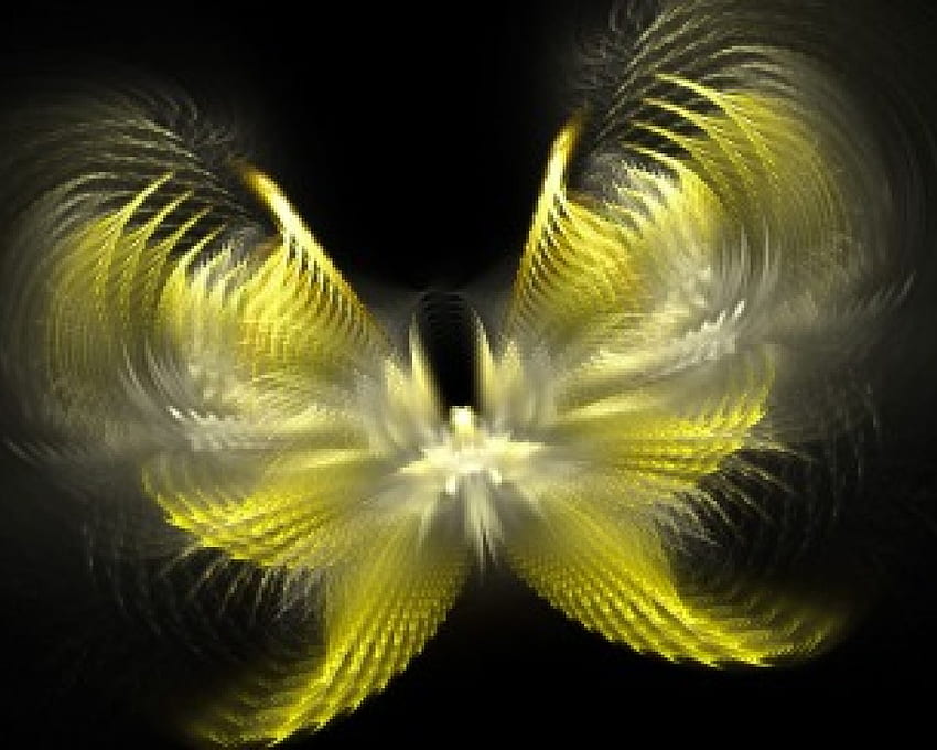 Yellow Fractal Butterfly, black, abstract, butterfly, yellow, fractal HD wallpaper