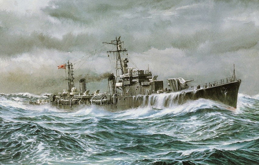 gemi, sanat, Donanma, askeri, Japon, muhrip, 2. Dünya Savaşı HD duvar kağıdı