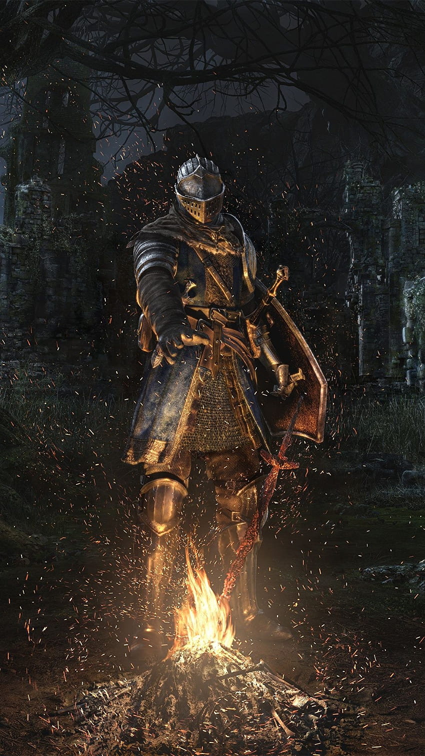 Dark Souls armor Knight Bonfire Remastered HD 전화 배경 화면