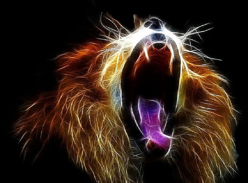 Roar, mane, roaring, abstract, fangs, lion, fractal, mouth HD wallpaper
