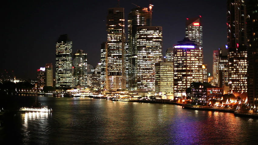 Brisbane City Skyline Night River Reflections Queensland HD wallpaper
