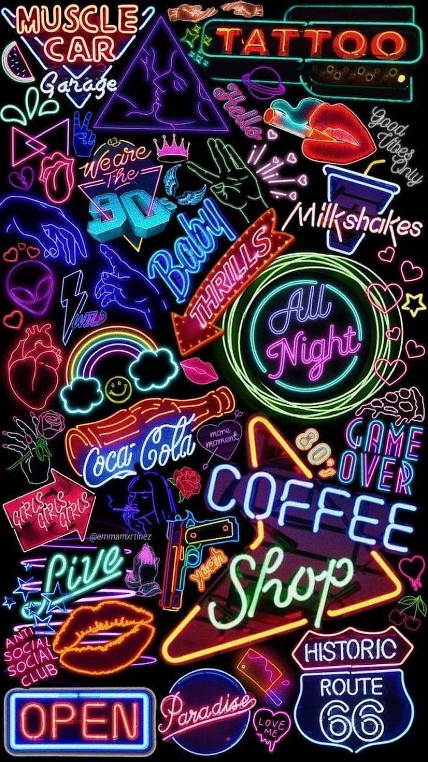 90s inspired, neon signs, on a black background, cute . Neon , Tumblr , Neon, 90s Pop Art HD phone wallpaper