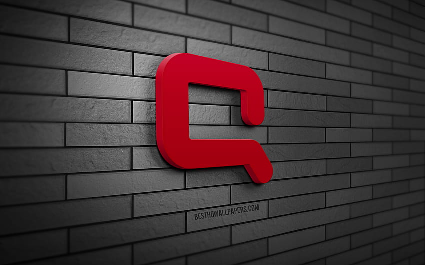 Logo Compaq 3D,, brickwall abu-abu, kreatif, merek, logo Compaq, seni 3D, Compaq Wallpaper HD