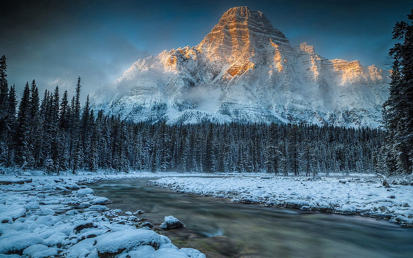 自然, 川, 山, 雪 高画質の壁紙