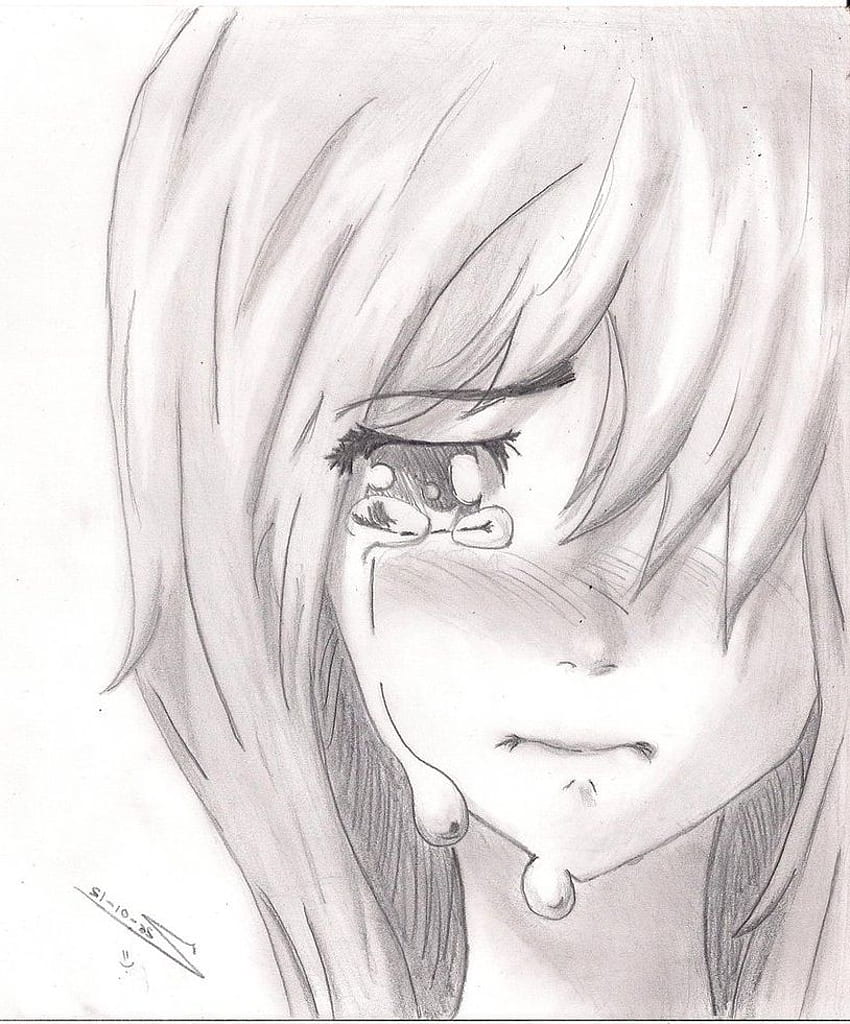 sad lonely girl crying sketch