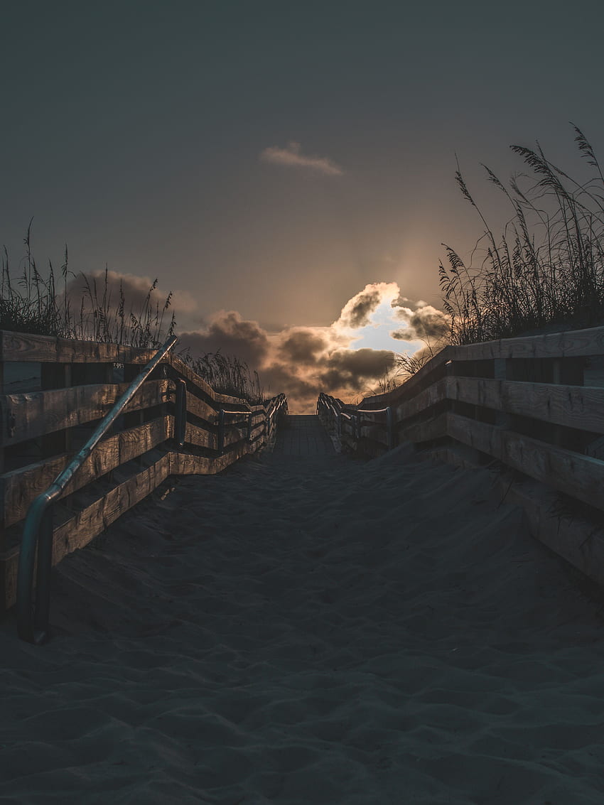 Nature, Sunset, Beach, Sand, Fence HD phone wallpaper