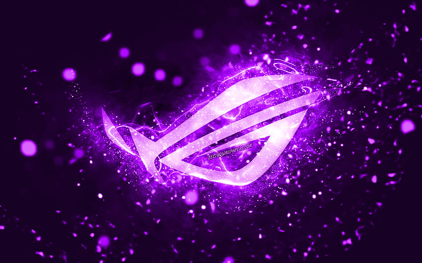 Rog violettes Logo, violette Neonlichter, Republic Of Gamers, kreativer, violetter abstrakter Hintergrund, Rog-Logo, Republic Of Gamers-Logo, Rog HD-Hintergrundbild