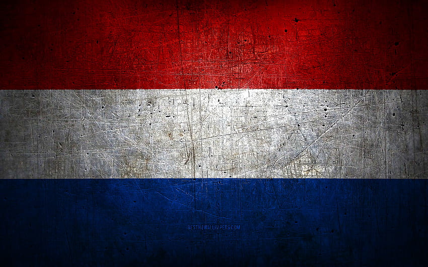 Niederländische Metallflagge, Grunge-Kunst, europäische Länder, Tag der Niederlande, nationale Symbole, niederländische Flagge, Metallflaggen, Flagge der Niederlande, Europa, niederländische Flagge, Niederlande HD-Hintergrundbild