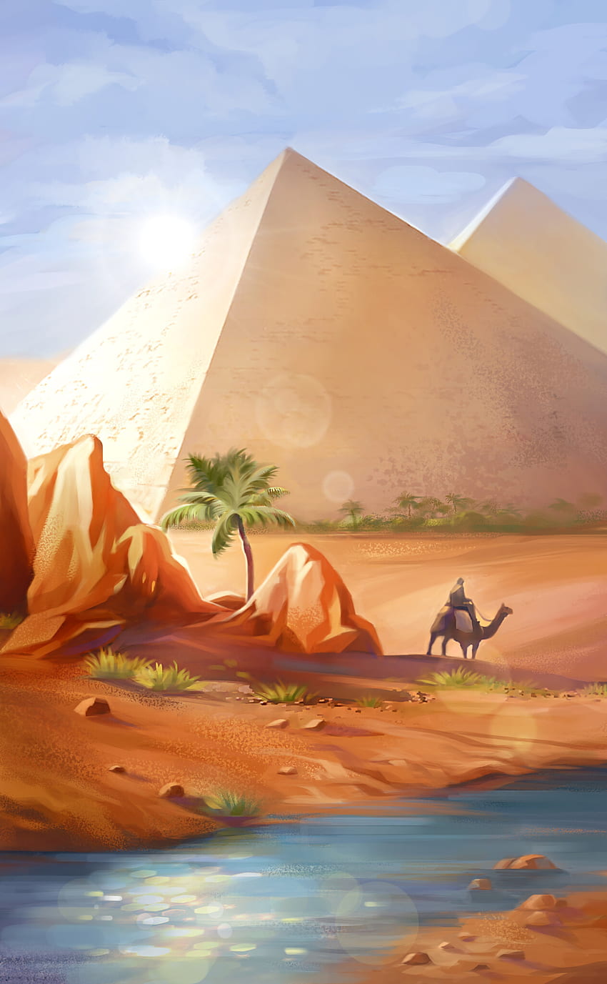 Изкуство, Пустиня, Пирамиди, Камила HD тапет за телефон
