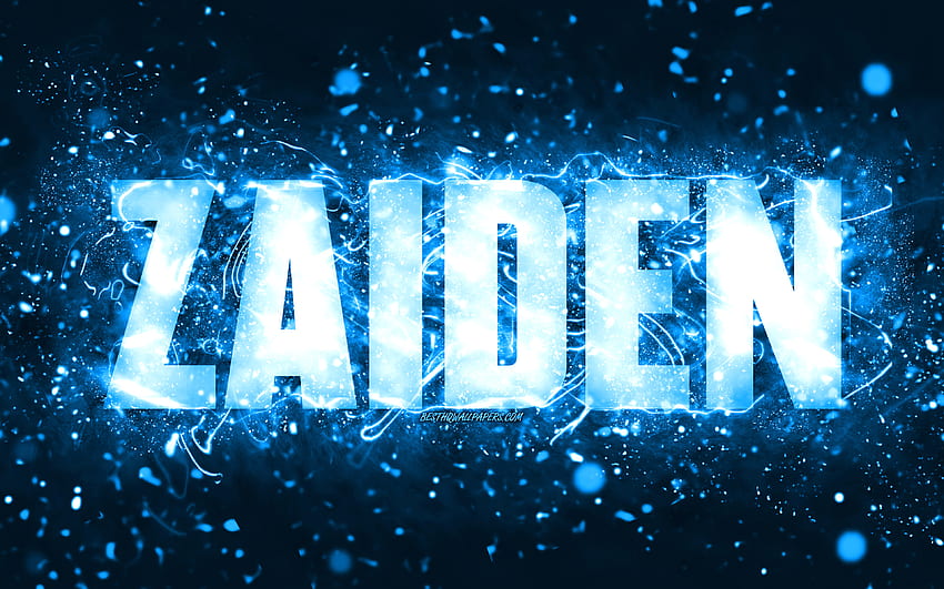 Happy Birtay Zaiden, néons bleus, nom Zaiden, créatif, Zaiden Happy Birtay, Zaiden Birtay, noms masculins américains populaires, avec le nom Zaiden, Zaiden Fond d'écran HD