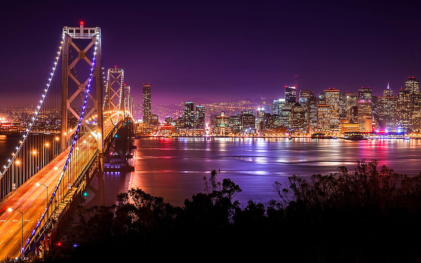 Nocny kraj San Francisco - most Golden Gate w San Francisco o godz Tapeta HD