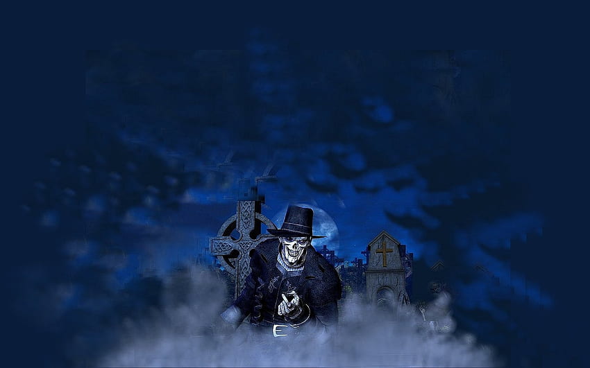 Spooky, blue, scary, yard, grave HD wallpaper